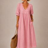 Lina – Leichtes Midikleid mit V-Ausschnitt